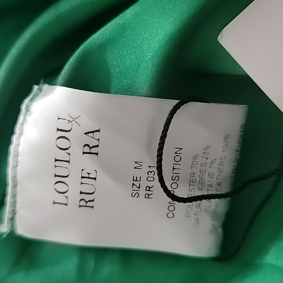 LOULOU x Rue Ra Feather Trimmed Mini Dress in Green Medium NWT - Picture 5 of 6